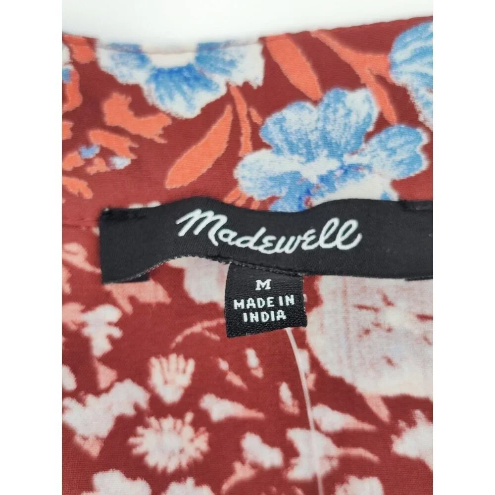 Madewell Woodland Women’s Size M Midi Dress Brown Floral Tiered Long Sleeve